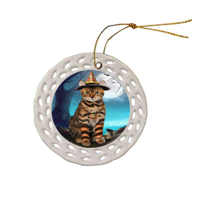 Happy Halloween Trick or Treat Bengal Cat Ceramic Doily Ornament DPOR54625