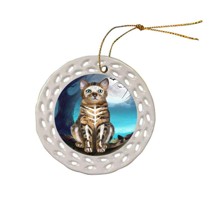 Happy Halloween Trick or Treat Bengal Cat Ceramic Doily Ornament DPOR54626