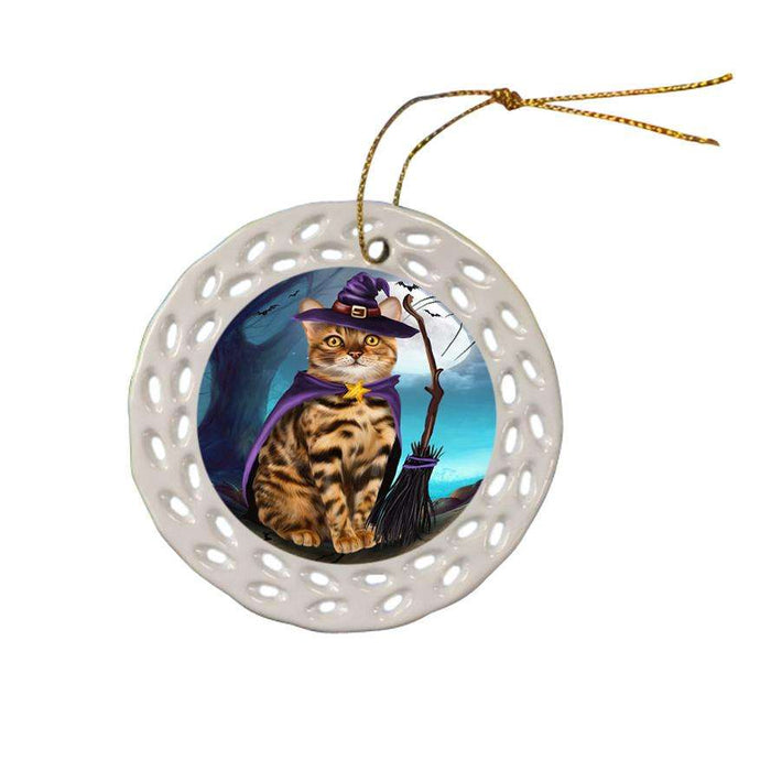 Happy Halloween Trick or Treat Bengal Cat Ceramic Doily Ornament DPOR54627