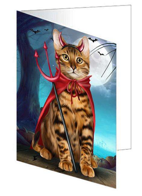 Happy Halloween Trick or Treat Bengal Cat Handmade Artwork Assorted Pets Greeting Cards and Note Cards with Envelopes for All Occasions and Holiday Seasons GCD67901