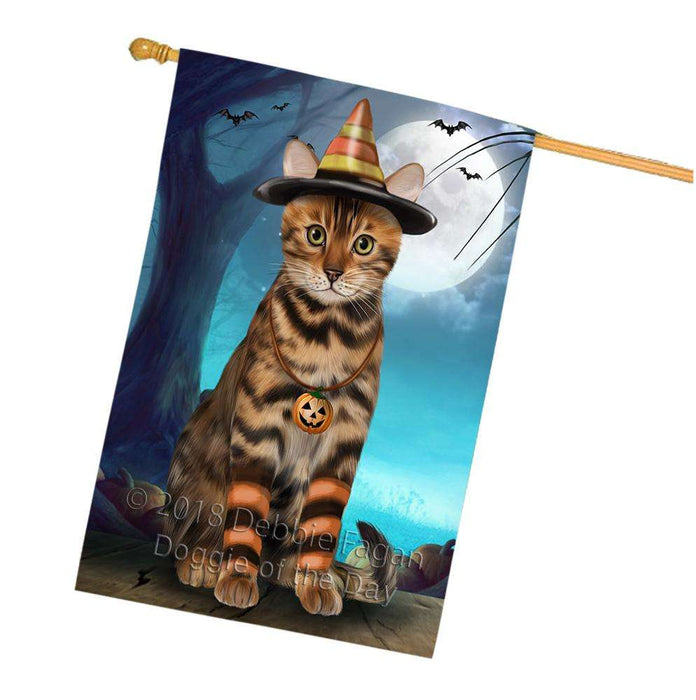 Happy Halloween Trick or Treat Bengal Cat House Flag FLG54823