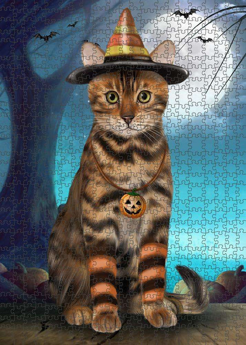 Happy Halloween Trick or Treat Bengal Cat Puzzle with Photo Tin PUZL85656