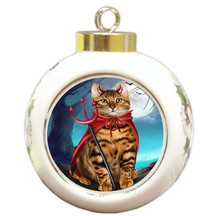 Happy Halloween Trick or Treat Bengal Cat Round Ball Christmas Ornament RBPOR54624