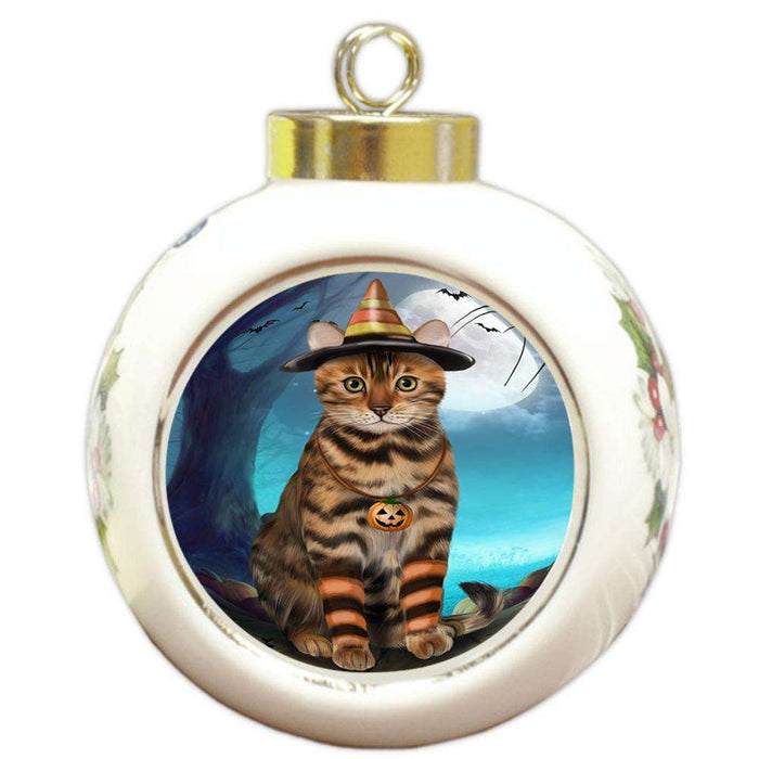Happy Halloween Trick or Treat Bengal Cat Round Ball Christmas Ornament RBPOR54625