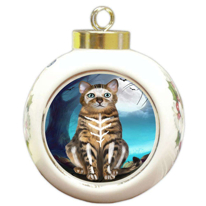 Happy Halloween Trick or Treat Bengal Cat Round Ball Christmas Ornament RBPOR54626
