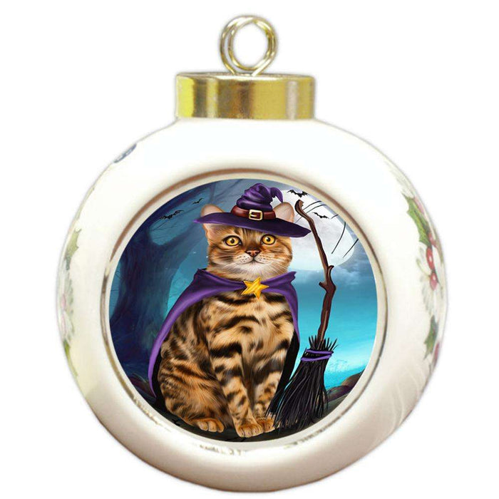 Happy Halloween Trick or Treat Bengal Cat Round Ball Christmas Ornament RBPOR54627