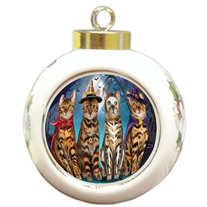 Happy Halloween Trick or Treat Bengal Cats Round Ball Christmas Ornament RBPOR54606