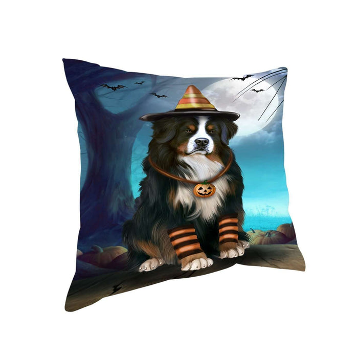 Happy Halloween Trick or Treat Bernese Mountain Dog Candy Corn Throw Pillow