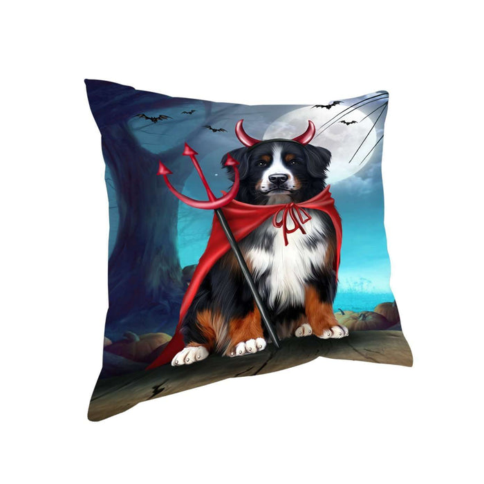 Happy Halloween Trick or Treat Bernese Mountain Dog Devil Throw Pillow