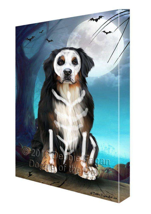 Happy Halloween Trick or Treat Bernese Mountain Dog Skeleton Canvas Wall Art