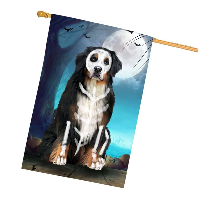 Happy Halloween Trick or Treat Bernese Mountain Dog Skeleton House Flag