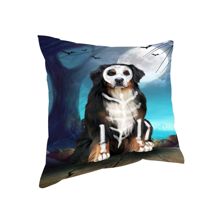 Happy Halloween Trick or Treat Bernese Mountain Dog Skeleton Throw Pillow
