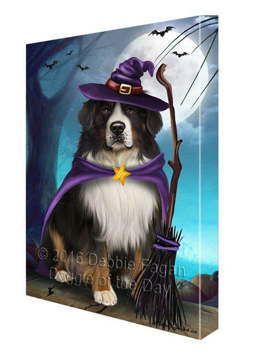 Happy Halloween Trick or Treat Bernese Mountain Dog Witch Canvas Wall Art