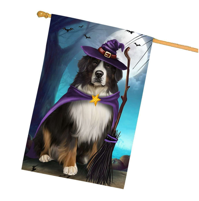 Happy Halloween Trick or Treat Bernese Mountain Dog Witch House Flag