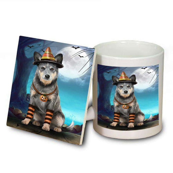 Happy Halloween Trick or Treat Blue Heeler Dog Candy Corn Mug and Coaster Set MUC52495