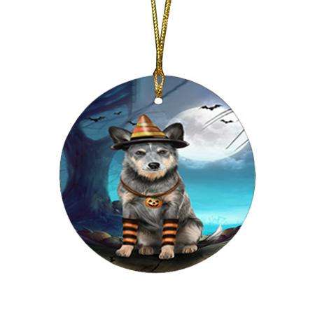 Happy Halloween Trick or Treat Blue Heeler Dog Candy Corn Round Flat Christmas Ornament RFPOR52494
