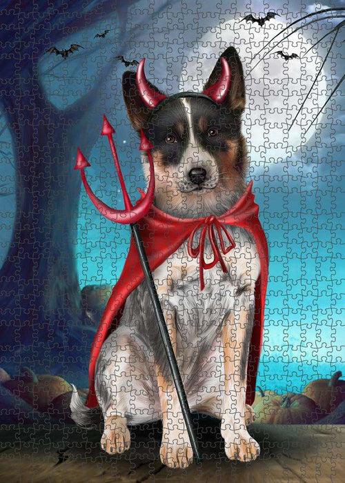 Happy Halloween Trick or Treat Blue Heeler Dog Devil Puzzle with Photo Tin PUZL61497