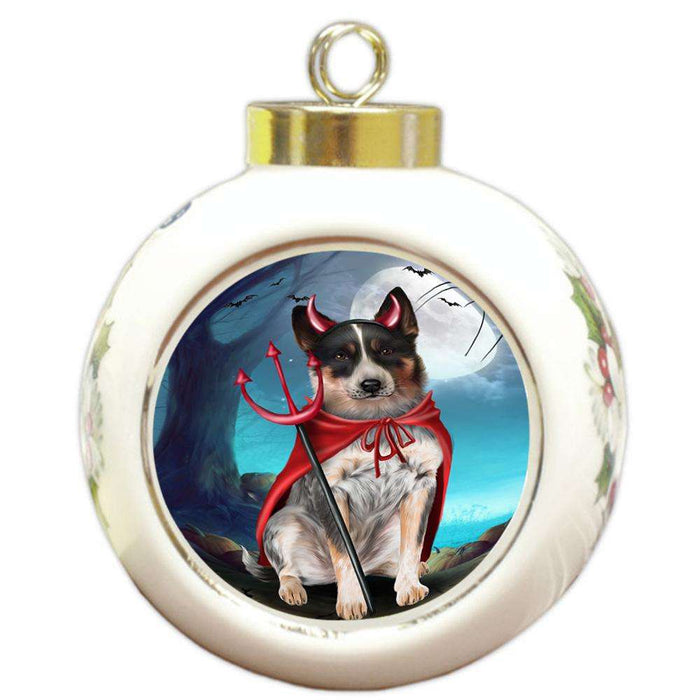 Happy Halloween Trick or Treat Blue Heeler Dog Devil Round Ball Christmas Ornament RBPOR52522