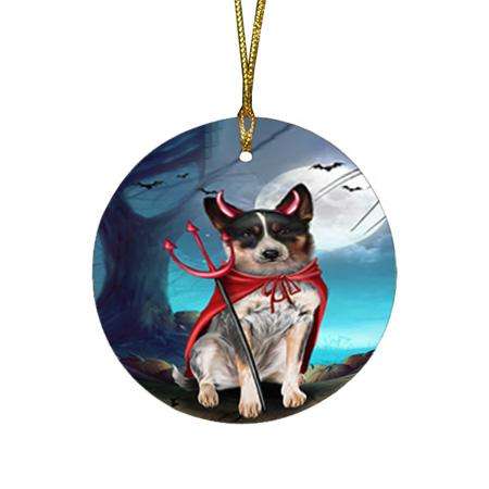 Happy Halloween Trick or Treat Blue Heeler Dog Devil Round Flat Christmas Ornament RFPOR52513