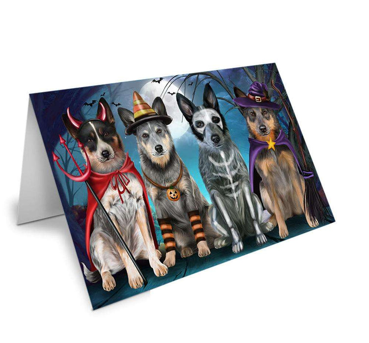 Happy Halloween Trick or Treat Blue Heeler Dog Handmade Artwork Assorted Pets Greeting Cards and Note Cards with Envelopes for All Occasions and Holiday Seasons GCD61766