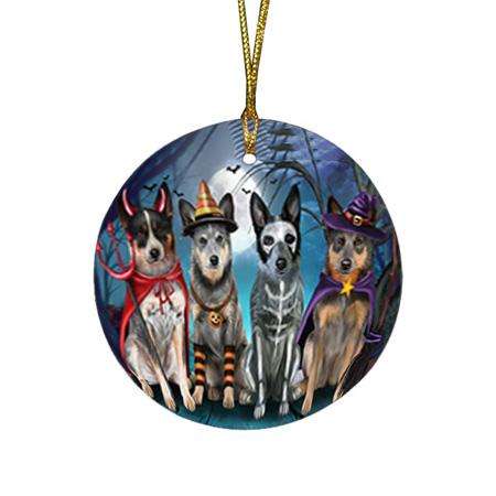 Happy Halloween Trick or Treat Blue Heeler Dog Round Flat Christmas Ornament RFPOR52570