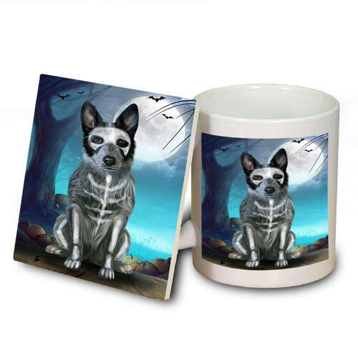 Happy Halloween Trick or Treat Blue Heeler Dog Skeleton Mug and Coaster Set MUC52533