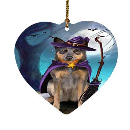 Happy Halloween Trick or Treat Blue Heeler Dog Witch Heart Christmas Ornament HPOR52560