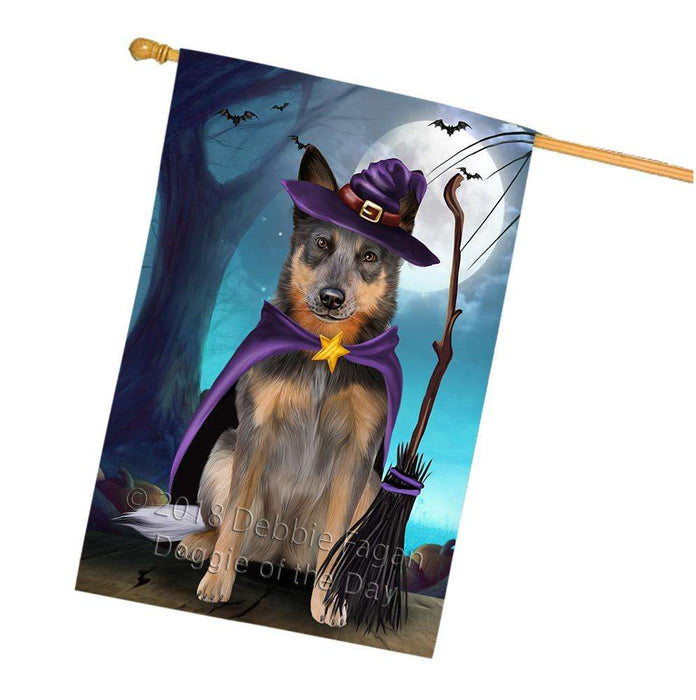 Happy Halloween Trick or Treat Blue Heeler Dog Witch House Flag FLG52641