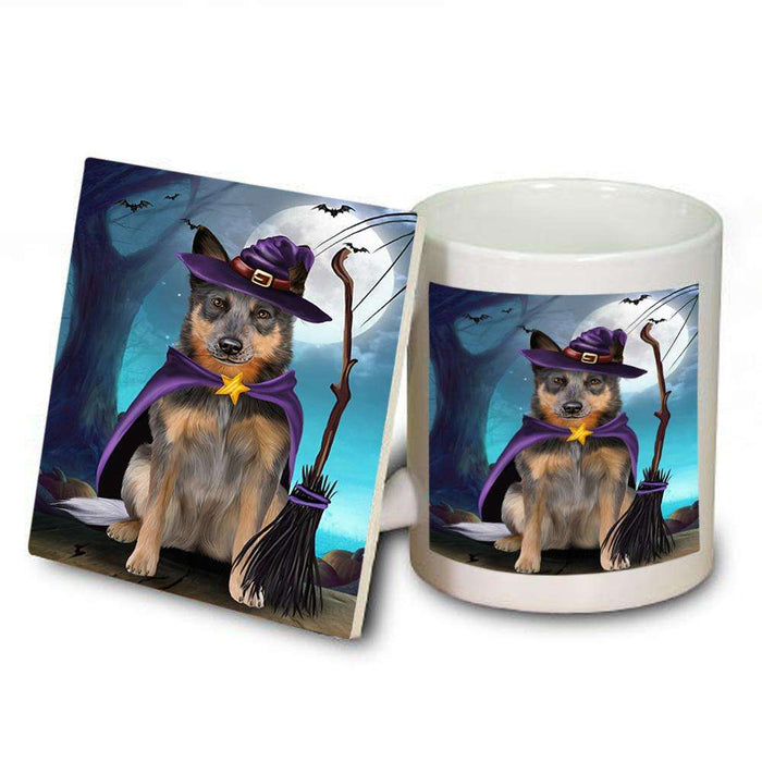 Happy Halloween Trick or Treat Blue Heeler Dog Witch Mug and Coaster Set MUC52552