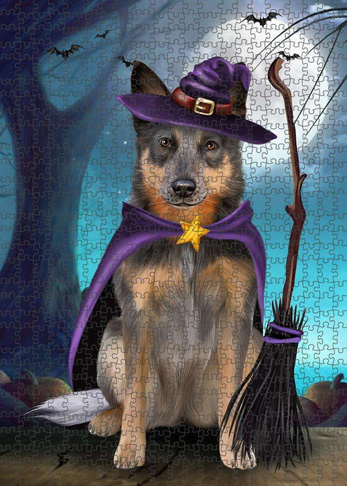 Happy Halloween Trick or Treat Blue Heeler Dog Witch Puzzle with Photo Tin PUZL61611