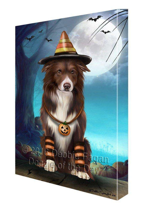 Happy Halloween Trick or Treat Border Collie Dog Candy Corn Canvas Wall Art