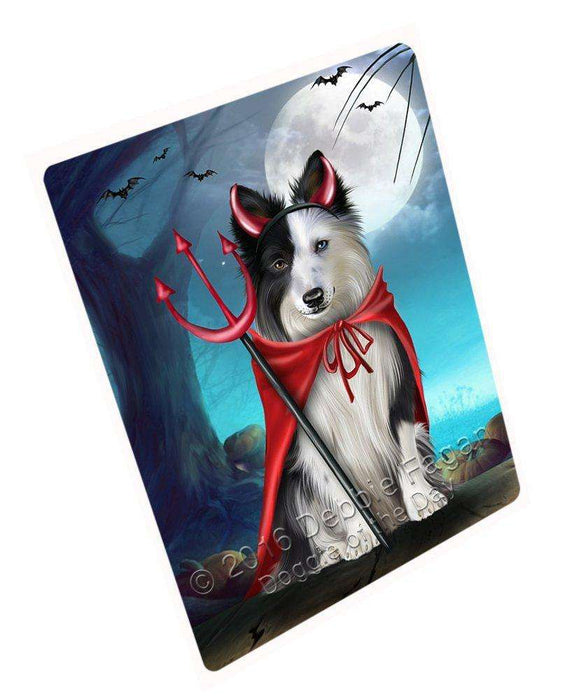 Happy Halloween Trick or Treat Border Collie Dog Devil Art Portrait Print Woven Throw Sherpa Plush Fleece Blanket