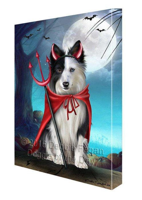 Happy Halloween Trick or Treat Border Collie Dog Devil Canvas Wall Art