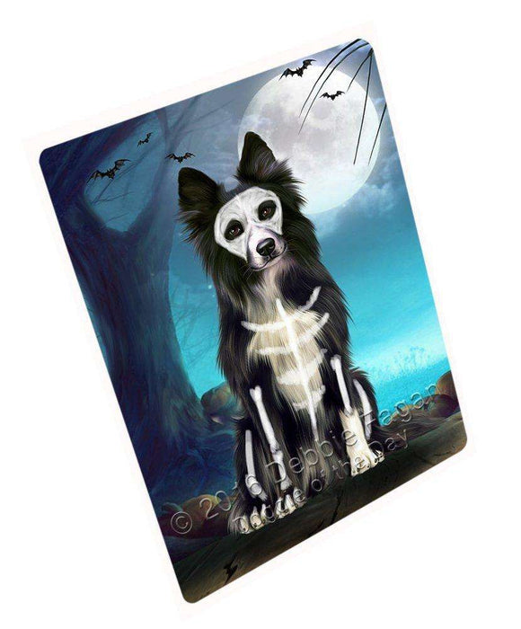 Happy Halloween Trick or Treat Border Collie Dog Skeleton Art Portrait Print Woven Throw Sherpa Plush Fleece Blanket