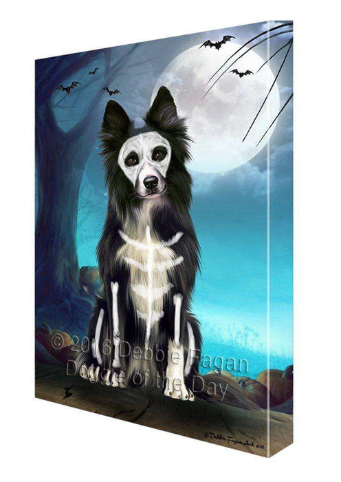 Happy Halloween Trick or Treat Border Collie Dog Skeleton Canvas Wall Art