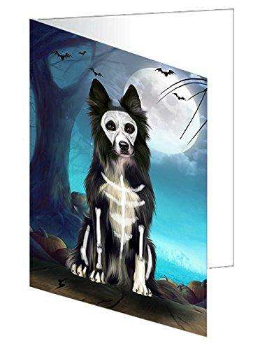 Happy Halloween Trick or Treat Border Collie Dog Skeleton Handmade Artwork Assorted Pets Greeting Cards and Note Cards with Envelopes for All Occasions and Holiday Seasons