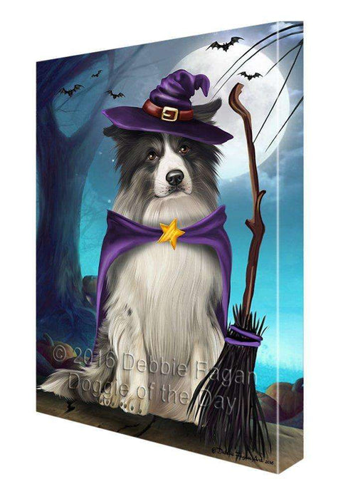 Happy Halloween Trick or Treat Border Collie Dog Witch Canvas Wall Art
