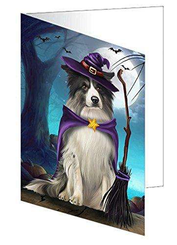 Happy Halloween Trick or Treat Border Collie Dog Witch Handmade Artwork Assorted Pets Greeting Cards and Note Cards with Envelopes for All Occasions and Holiday Seasons
