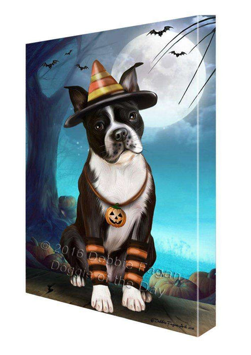 Happy Halloween Trick or Treat Boston Terrier Dog Candy Corn Canvas Wall Art