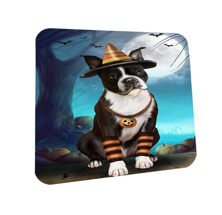 Happy Halloween Trick or Treat Boston Terrier Dog Candy Corn Coasters Set of 4
