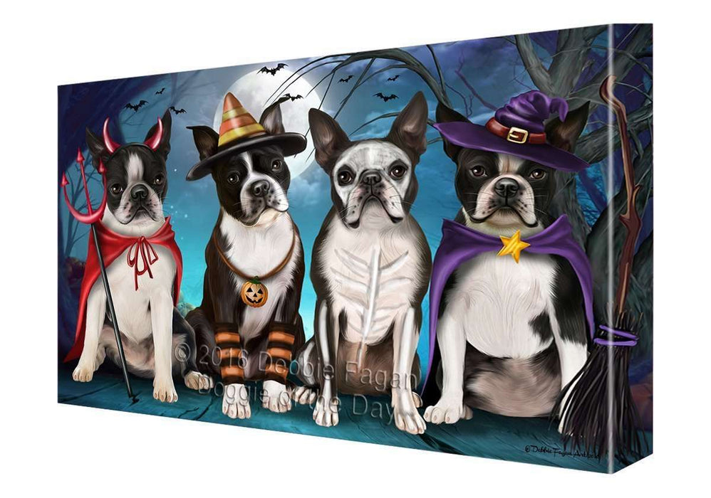 Happy Halloween Trick or Treat Boston Terrier Dog Canvas Wall Art
