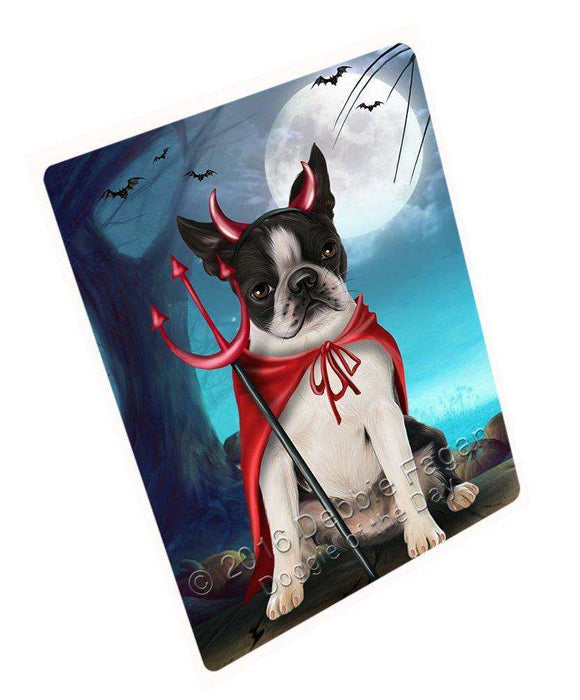 Happy Halloween Trick or Treat Boston Terrier Dog Devil Art Portrait Print Woven Throw Sherpa Plush Fleece Blanket