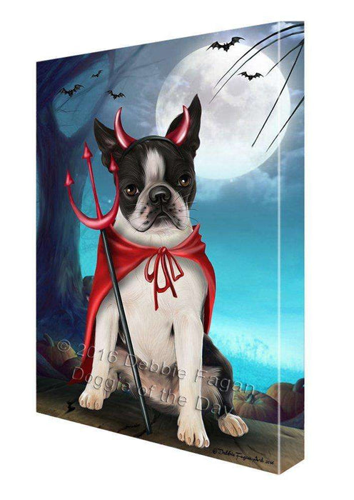 Happy Halloween Trick or Treat Boston Terrier Dog Devil Canvas Wall Art