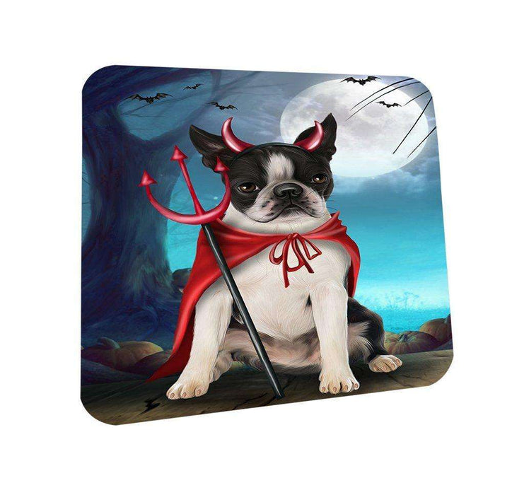 Happy Halloween Trick or Treat Boston Terrier Dog Devil Coasters Set of 4