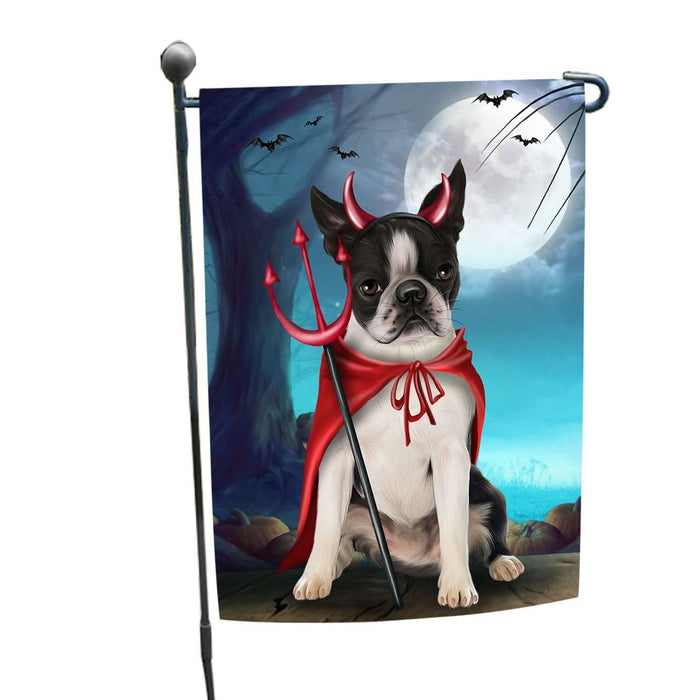 Happy Halloween Trick or Treat Boston Terrier Dog Devil Garden Flag