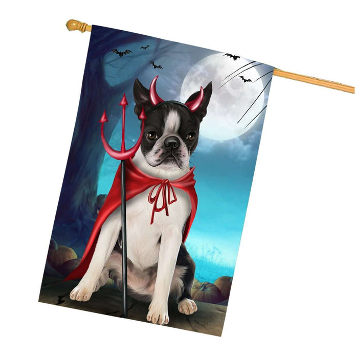 Happy Halloween Trick or Treat Boston Terrier Dog Devil House Flag