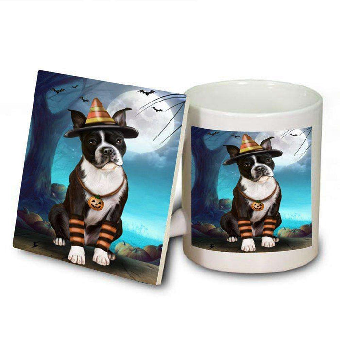 Happy Halloween Trick or Treat Boston Terrier Dog Devil Mug and Coaster Set