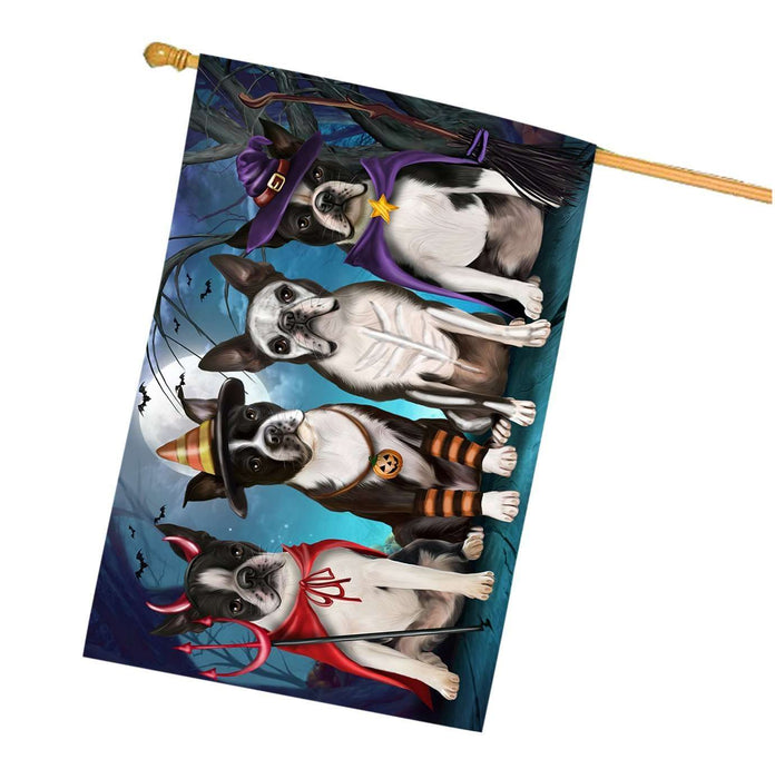 Happy Halloween Trick or Treat Boston Terrier Dog House Flag