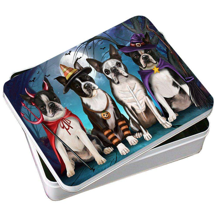 Happy Halloween Trick or Treat Boston Terrier Dog Photo Storage Tin