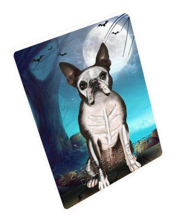 Happy Halloween Trick or Treat Boston Terrier Dog Skeleton Art Portrait Print Woven Throw Sherpa Plush Fleece Blanket